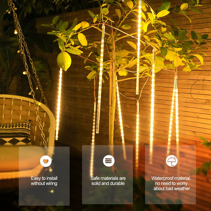 30/50cm Solar Meteor Shower LED Holiday Fairy String Light 8 Tubes Outdoor Waterproof Garden Street Garland