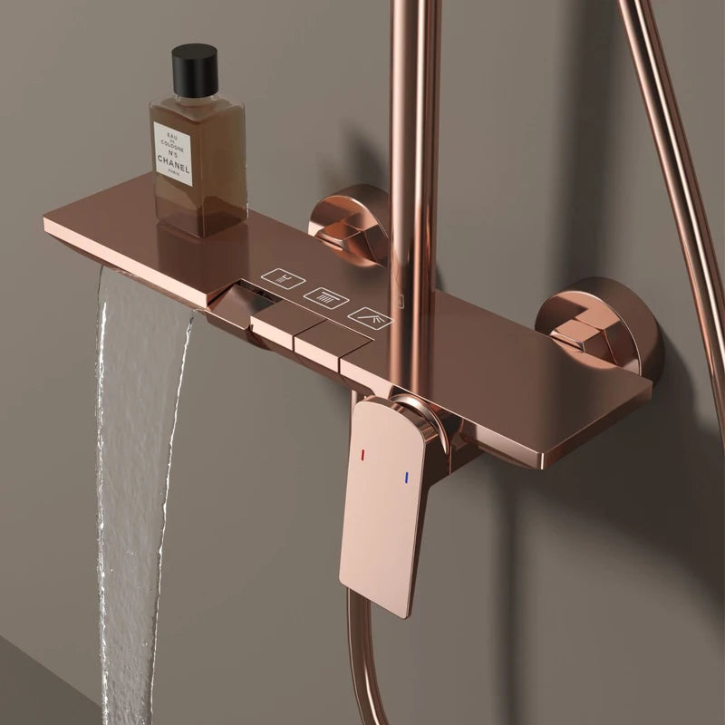 Rose Gold Shower Faucet Bathroom Hot Cold Mixer Bath Shower System Bathtub Wall Mount Round SPA Rainfall Luxury Set