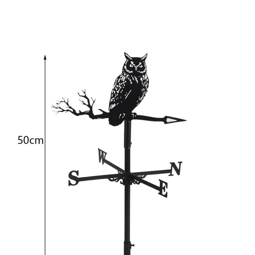 Creativity Owl Weather Vane Metal Roof Garden Decorations Wind Vane Black Outdoor Crafts Weathercock