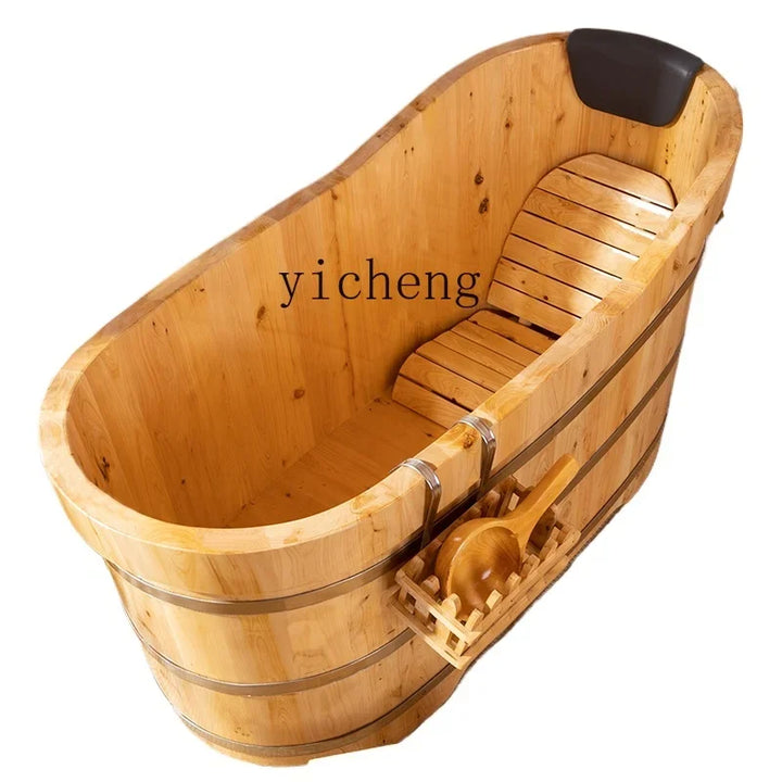 ZML  Fumigation Bath Wooden Bucket Bath Bucket Armrest Adult Full Body Bath Tub Adult Sweat Steaming Bucket