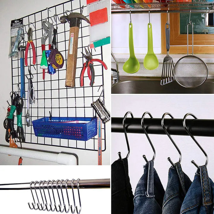 5/10Pcs Stainless Steel S-Shape Hook Multi-function Railing Hanger Clasp Holder Bedroom Kitchen Bathroom Hanging Storage Tools