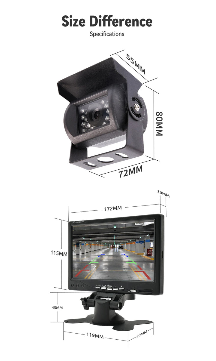 MJDOUD 7 Inch Car Rear View Camera Monitor for Truck Parking Display 9-36V HD Reversing Camera with Screen 1024*600 Universal