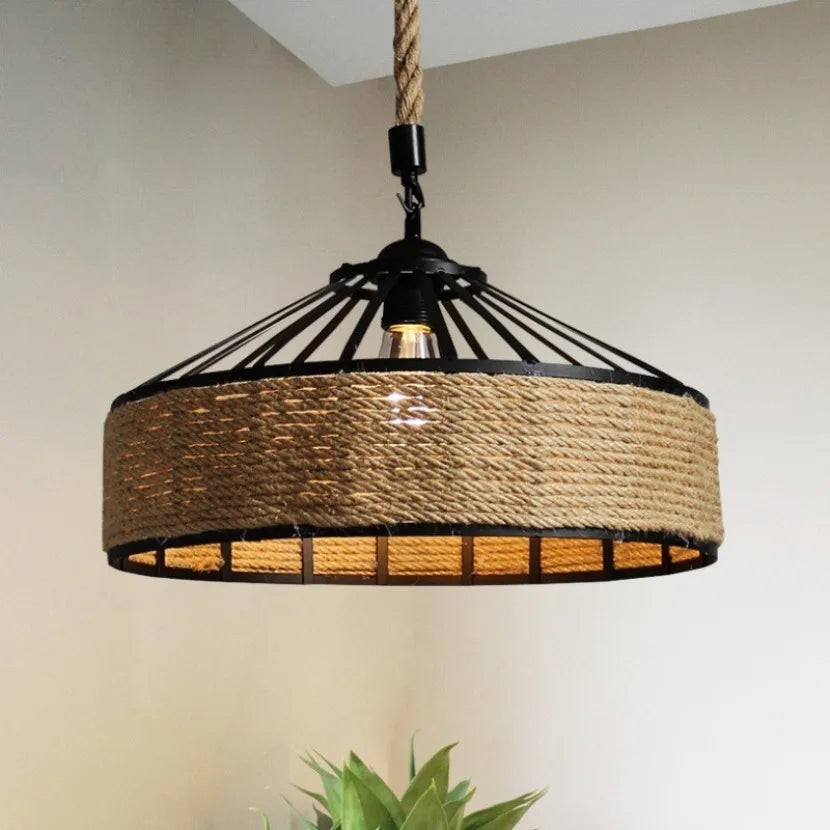 E27 Hemp Rope Woven Pendant Light Classic Vintage Countryside Villa Droplight Tea Room Bedroom Dining Room Retro Hanging Lamp