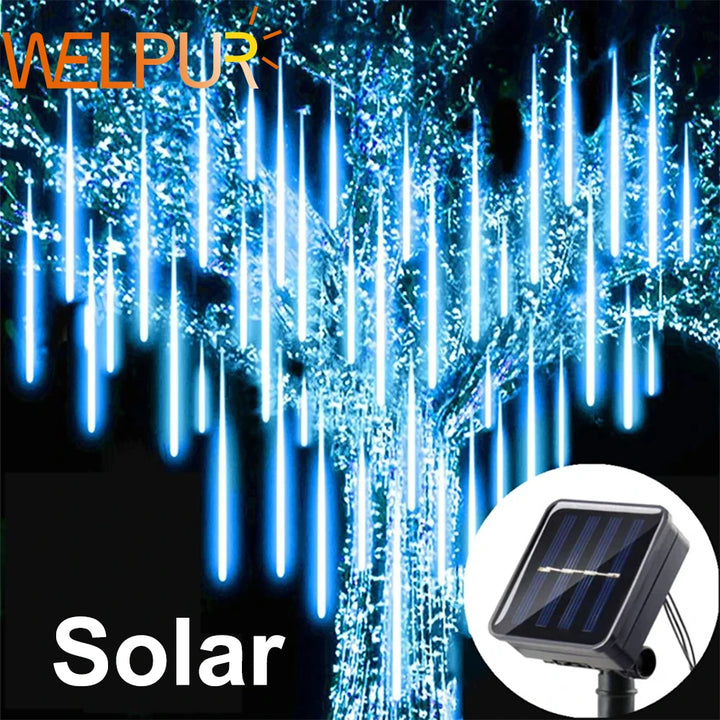 30/50cm Solar Meteor Shower LED Holiday Fairy String Light 8 Tubes Outdoor Waterproof Garden Street Garland