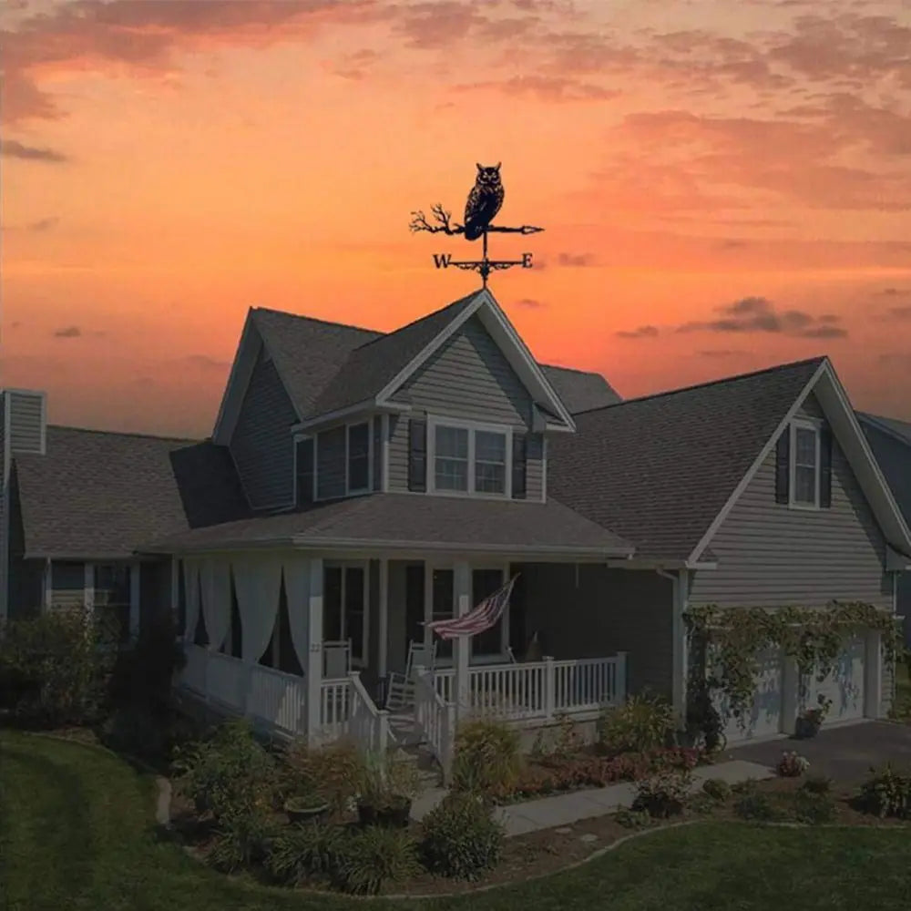 Creativity Owl Weather Vane Metal Roof Garden Decorations Wind Vane Black Outdoor Crafts Weathercock
