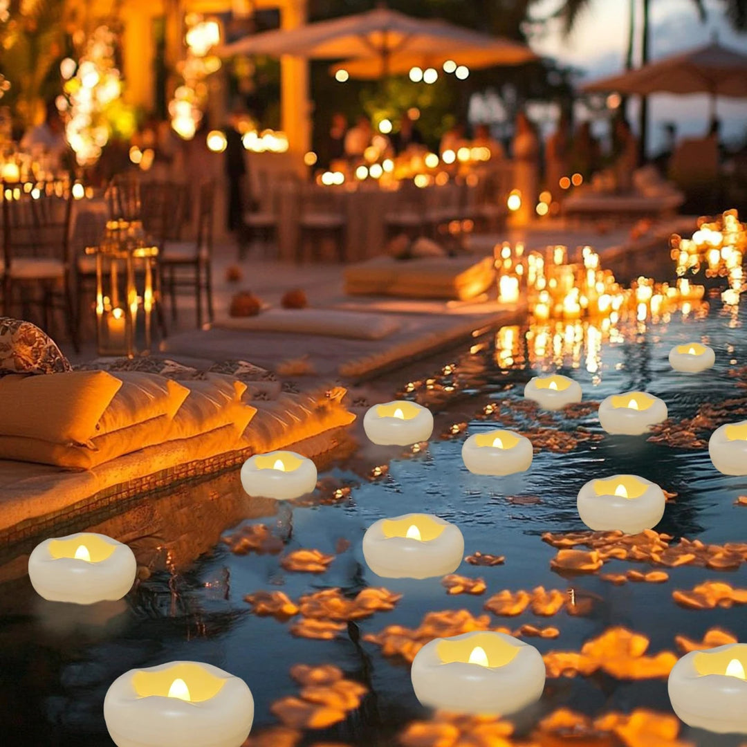 12-100PCS Flameless Floating Candles for Centerpieces Wedding LED Tealight 5.5/7.5CM Battery Operate Float Candle Pool Spa Decor