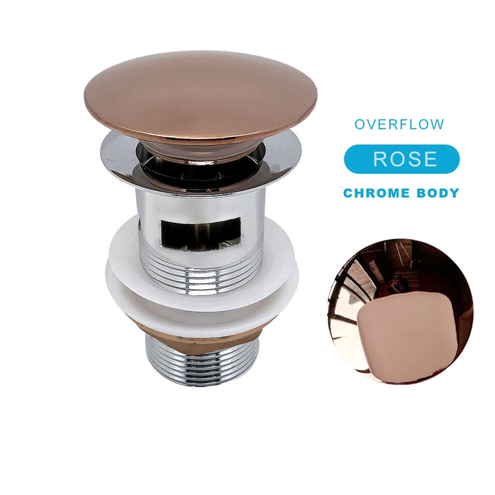 Bathroom Push Down Pop-Up Drain Sink Waste Stopper Valve Chrome Body with Color Lid Washbasin Water Head Deodorization Stopper