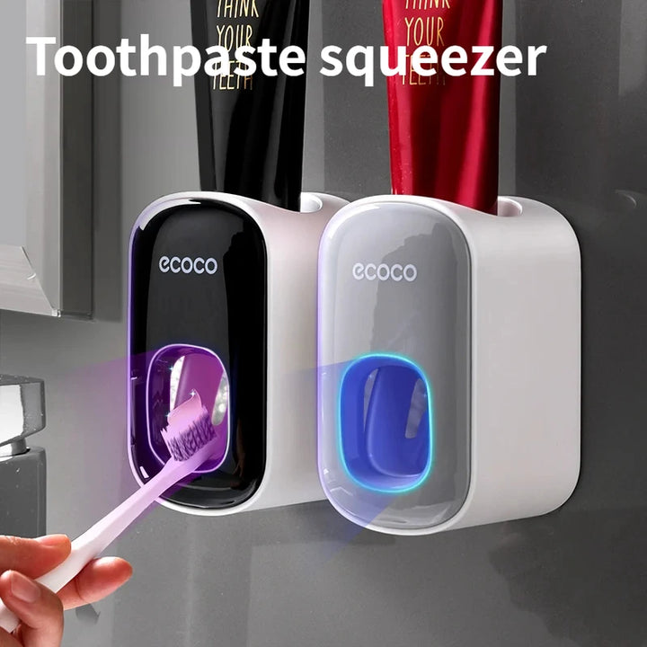 ecoco  Wall Mount Automatic Toothpaste Dispenser Bathroom Toothpaste Squeezer Dispenser Toothbrush Holder bathroom accessories