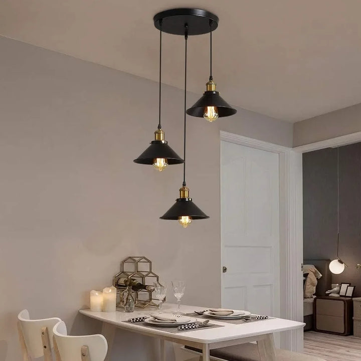 JOYINLED Industrial Chandelier Vintage Retro Black Pendant Light Shade Loft Iron Umbrella Kitchen Bar Hanging Ceiling Light