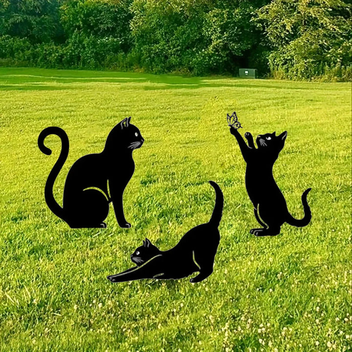Charming Cat Family Garden Stakes – Decorative Cute Cat Silhouette,