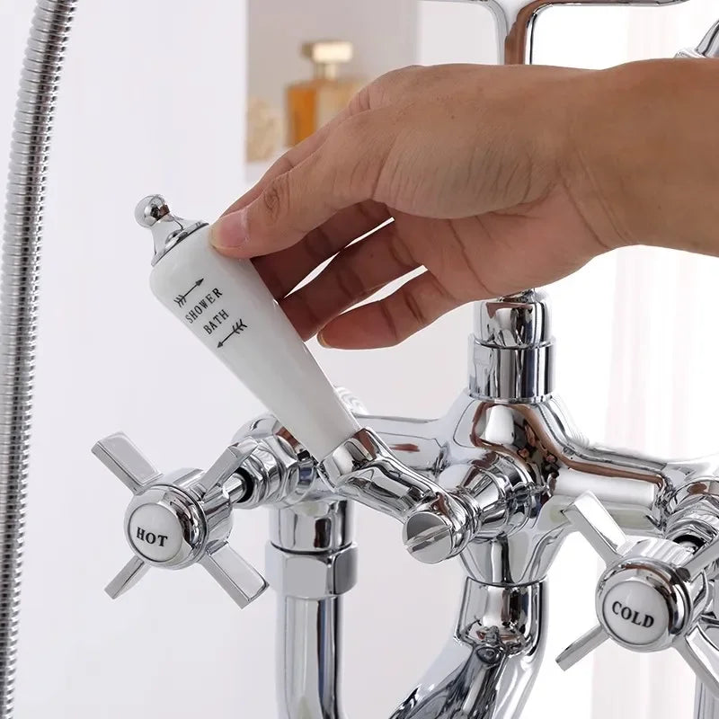 Bathtub Faucet Set Floor Decked Bathroom Classical Top High Quality Gold American Style Ceramic Handle Shower Faucet