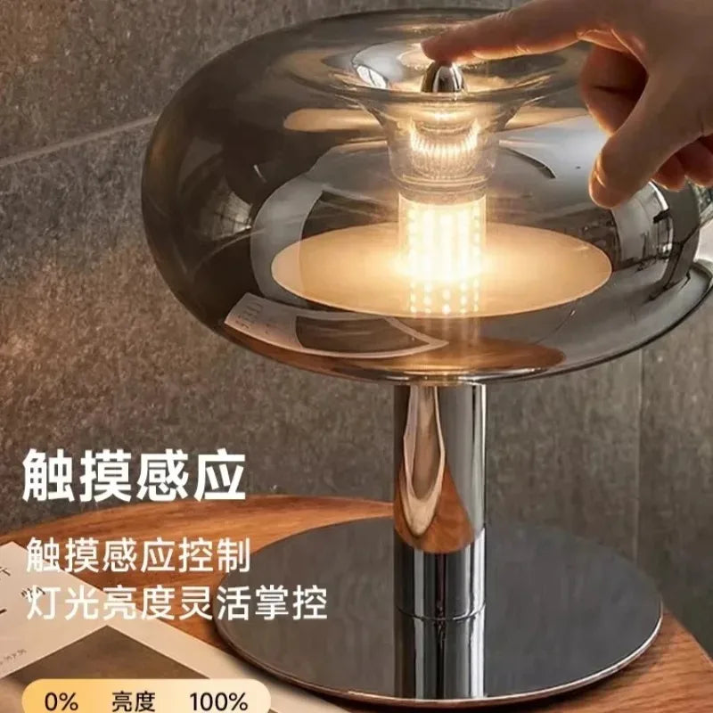 Italian Design Luxury Ambient Desk Lights with Touch Dimming LED Jellyfish Mushroom Glass Table Lamp