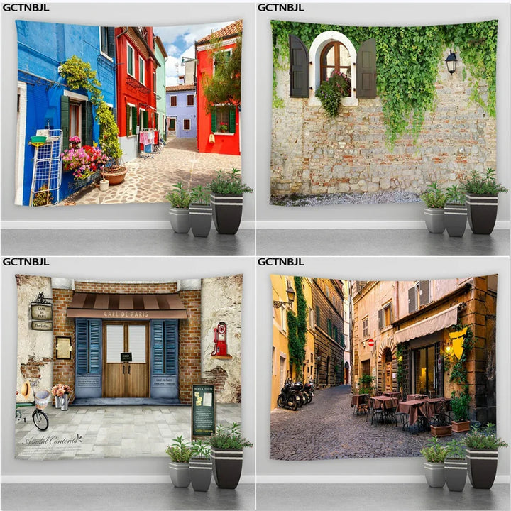 Landscape Wall Hanging Tapestry Ltaly Rural Small Town Street Architecture Retro Style Background Decor Hippie Bedroom Blanket