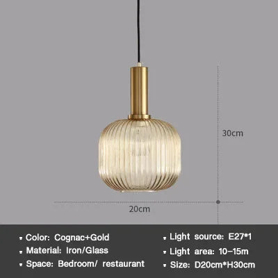 DINDALLED Striped Glass Pendant Light Nordic Vintage Chandelier for Dining Kitchen Island Hanging Lamp Lighting Decor