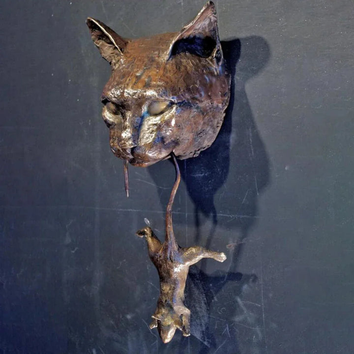 Cat and Mouse Statue Resin Wall Sculpture Pendant Knocker Decoration for Door
