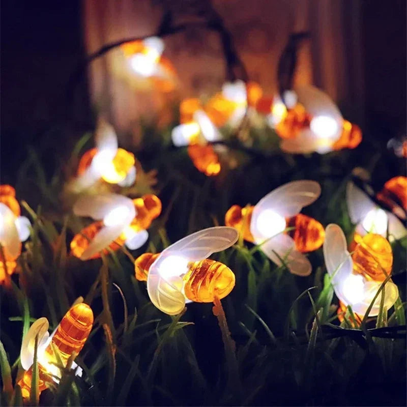 20/50/100 LED Solar Cute Bee Fairy String Lights Garden Fairy Lights 8 Mode Outdoor Lighting for Easter Christmas Wedding Decor
