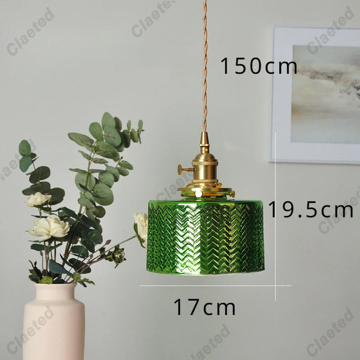 IWHD Modern Copper Glass LED Pendant Lamp Switch Living Room Bedroom Green Amber White Nordic Hanging Lights