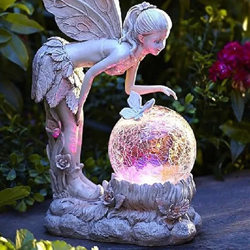 The FARCENT decorative garden crystal ball girl resin statue comes with a built-in solar lamp and is an exquisite handicraft.