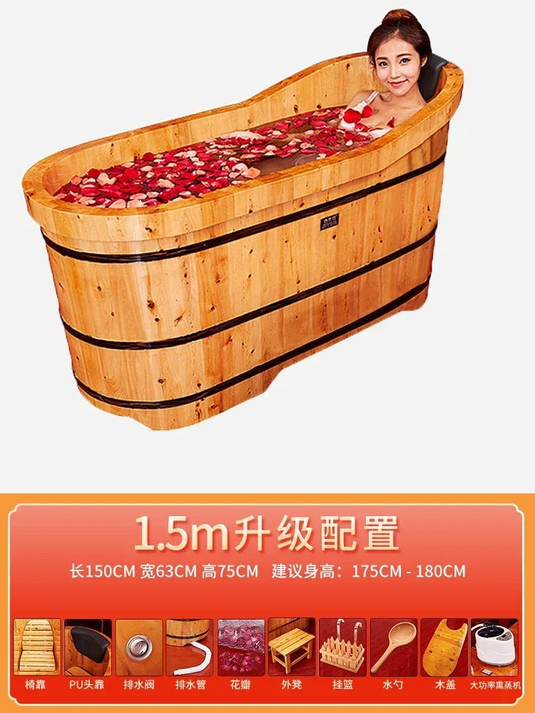 Wooden Bathtub for Adult, Cedar Barrels Bath Bucket, Fumigation Bath, Solid Bathtub