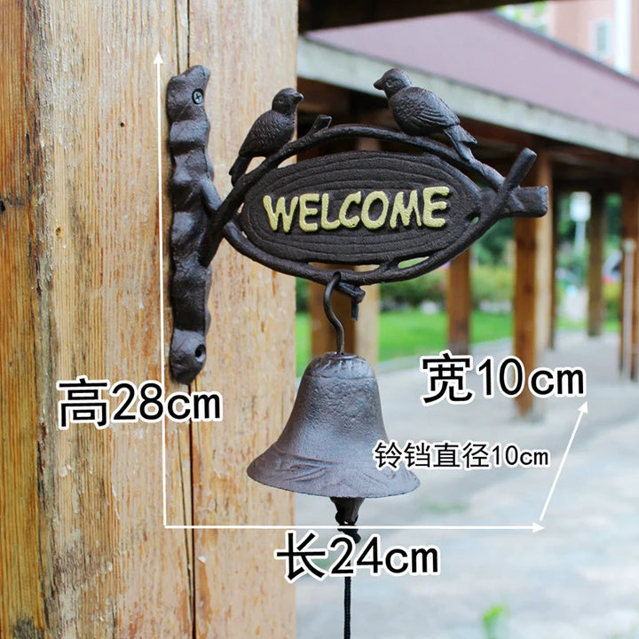 Nordic Rural Retro Welcome Double-sided Listing Doorbell Welcome Cast Iron Wrought Iron Doorbell Hand Bell