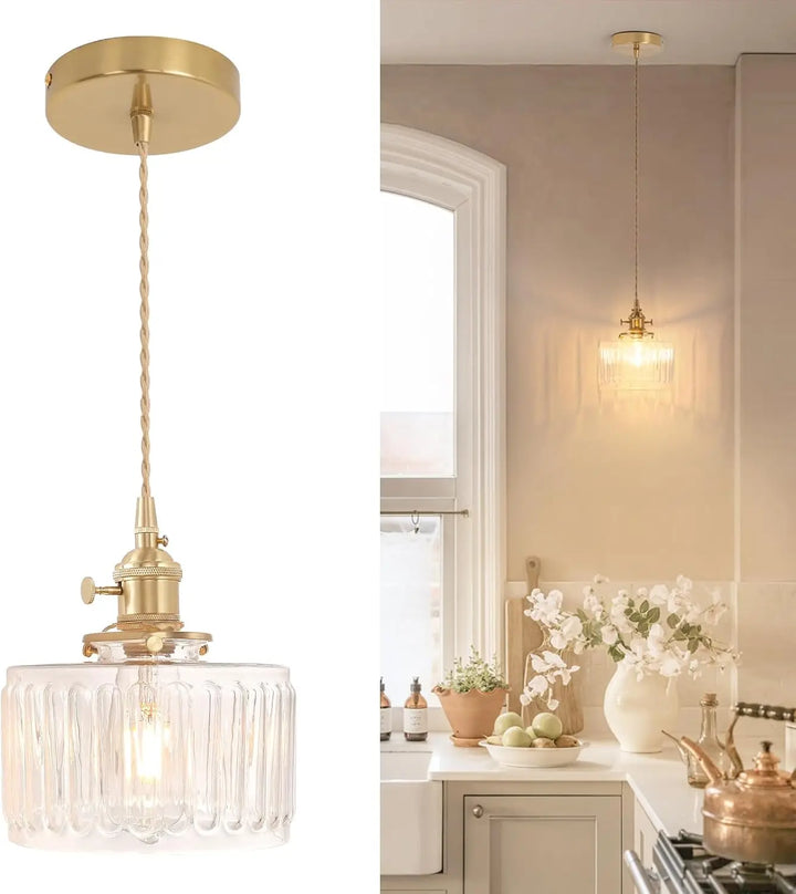 Hanging lamp glass pendant light E27 striped pendant light suitable for dining rooms, kitchens, cafes, bedside pendant lights