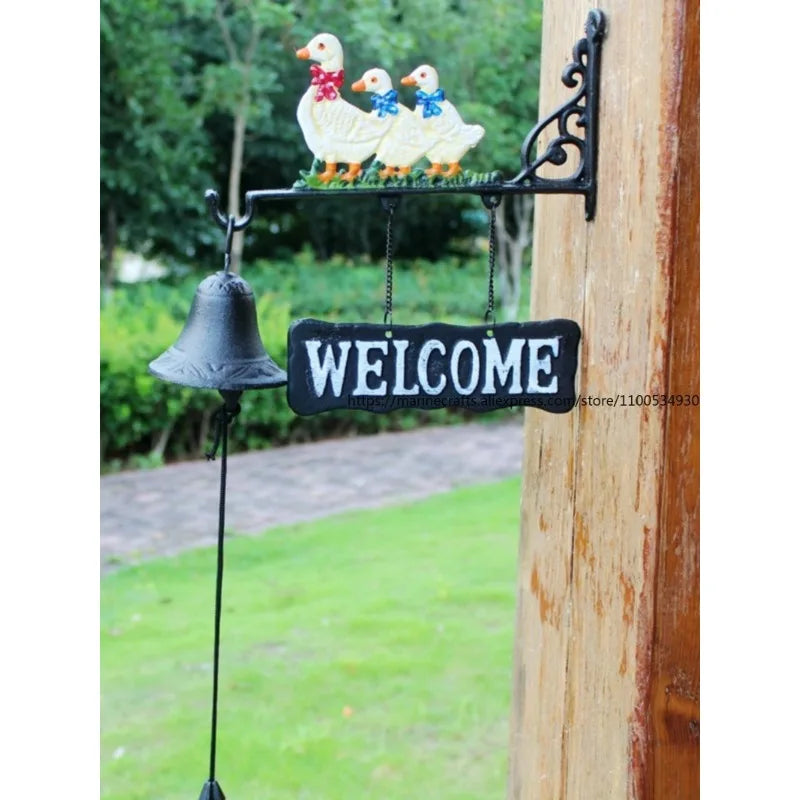 Nordic Rural Retro Welcome Double-sided Listing Doorbell Welcome Cast Iron Wrought Iron Doorbell Hand Bell