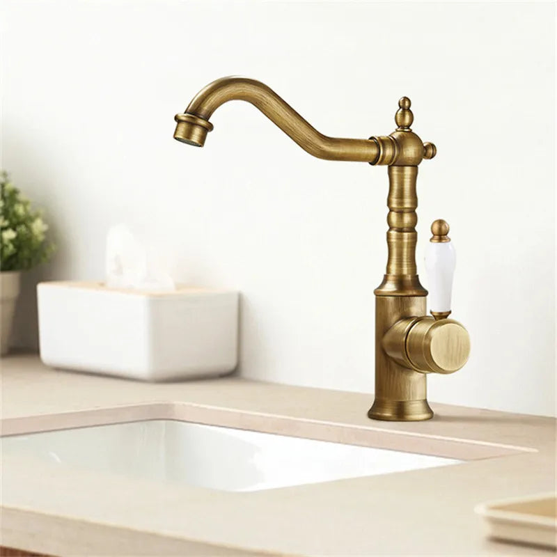 Antique Bronze Basin faucet Gold  bathroom faucet Deck Mounted Black Kitchen Faucet  sink tap Hot Cold Chrome basin Tap Brass