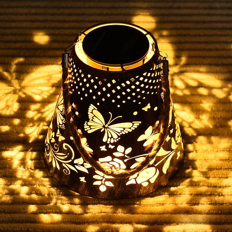 Iron Hollow Solar Lawn Outdoor Butterfly Projectio Garden Lamp  for ,Courtyard Balcony