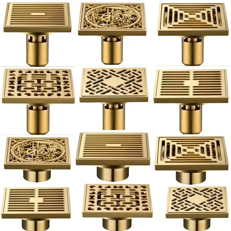 10*10cm Golden Floor Drain  Brass Prevention Odor Thickening Drain Shower Bathroom Drainage Balcony Washing Machine Floor Drain