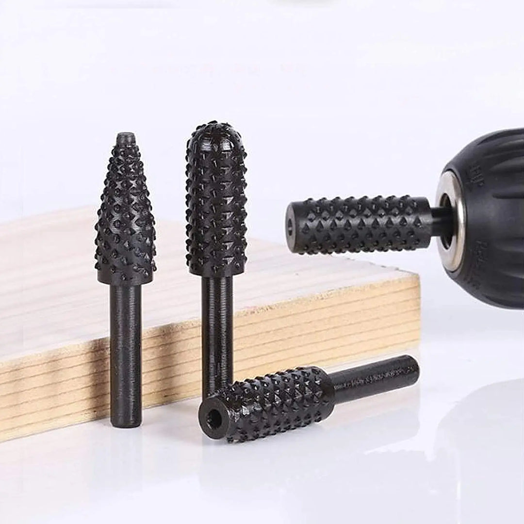 Wood Carving File Rasp Drill Bit, 1/4" 6mm Rotary Rasp Drill Bit Set, Woodworking Rotating Embossed Chisel Shaped Shank Tool