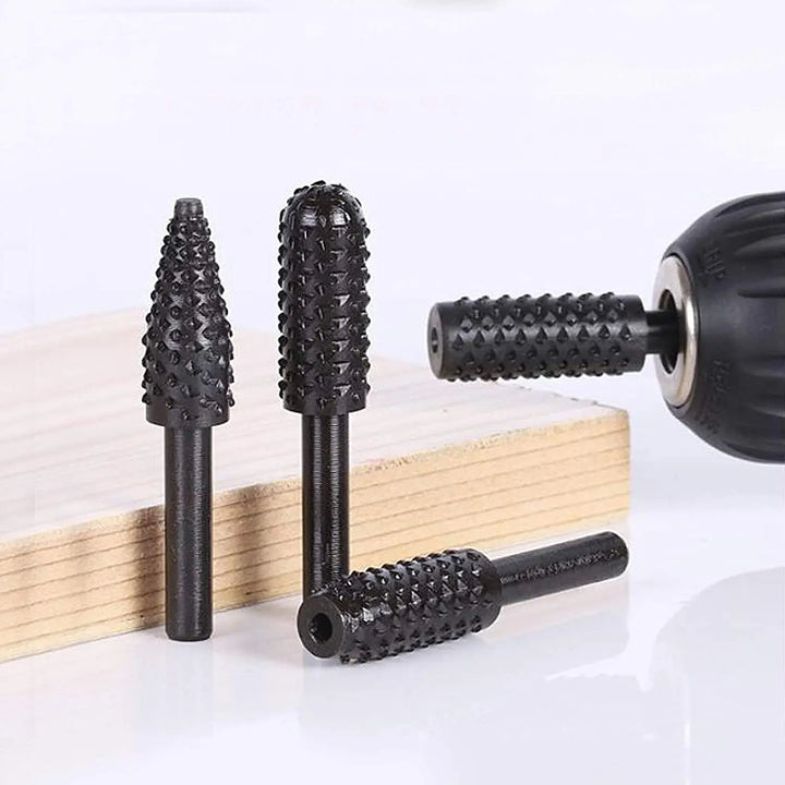 Wood Carving File Rasp Drill Bit, 1/4" 6mm Rotary Rasp Drill Bit Set, Woodworking Rotating Embossed Chisel Shaped Shank Tool
