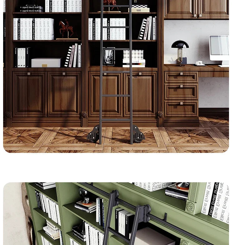 Bookshelf Mobile wrought iron Track ladder Bookshelf Library Home  Indoor attic one-word ladder
