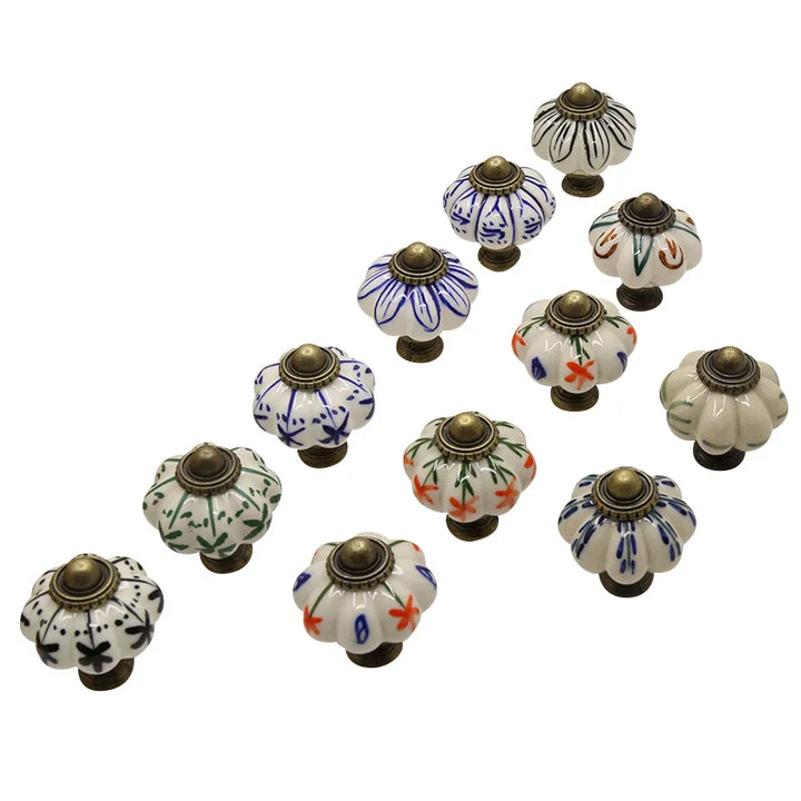 Pure Hand-painted Garden Ceramic Pumpkin Pull Hand-painted Classic Handle Drawer Cupboard Closet Door Single Hole