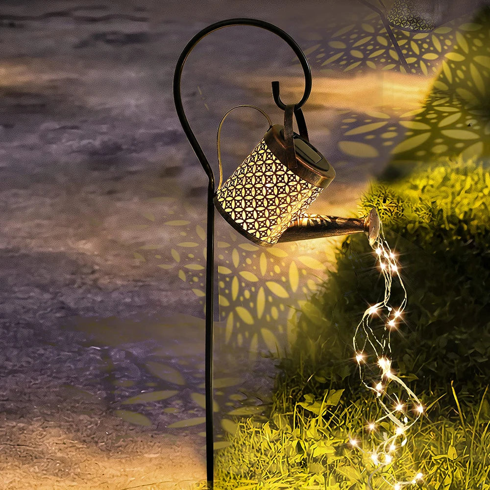 Solar Watering Can Light Hanging Kettle Lantern Light Waterproof Garden Decor
