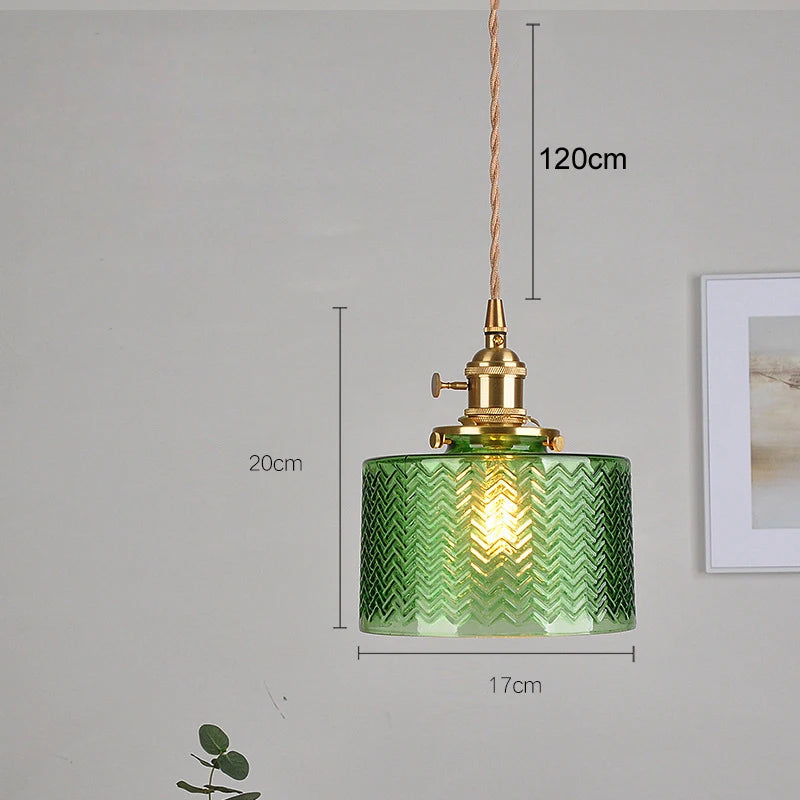Suspension Green Stripe Glass Chandelier E27 Restaurant Pendant Light For Dining Room Kitchen Cafe Bedside Hanging Lamp Fixtures