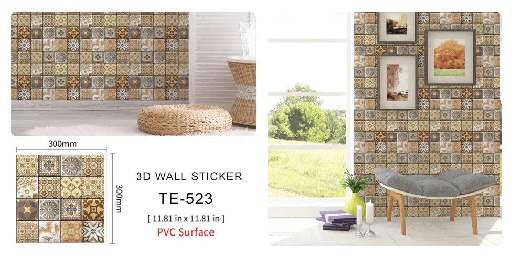 10/20PCS Imitation Brick Tile cobblestone Wall Stickers Water and Oil Proof for Kitchen Restaurant Tea room Relaxation area etc.