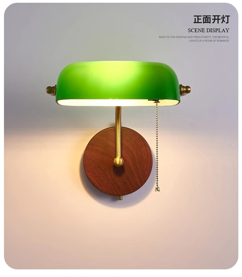 American loft green glass wall lamps vintage bedroom bedside LED lamp nostalgic aisle lamp