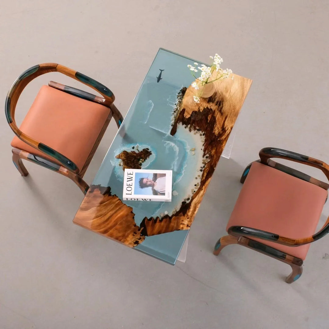 Custom coffee table Shoreline table Epoxy glue River table Solid wood desktop large board logs