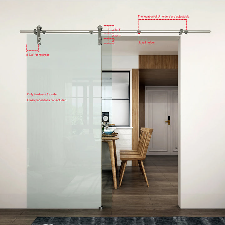 DIYHD Easy Mount Stainless Steel Glass Sliding Barn Door Interior Partition Door Office Glass Door Sliding Track Kit