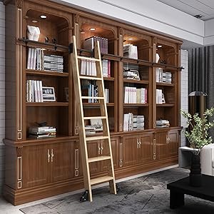 12FT(366cm) Sliding Library  Hardware Kit No Ladder，Black Rustic Round Tube Rolling Ladder Track,Floor Roller with Brake,Indoor