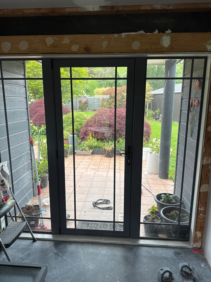 Graphite Grey Alumminium Entrance Door with two Side Lites