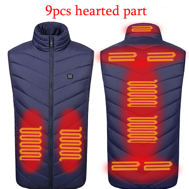 11PCS Heated Jacket Fashion Men Women Coat Intelligent USB Electric Heating Thermal Warm Clothes Winter Heated Vest Plussize