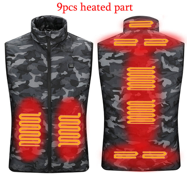 11PCS Heated Jacket Fashion Men Women Coat Intelligent USB Electric Heating Thermal Warm Clothes Winter Heated Vest Plussize