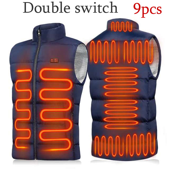 11PCS Heated Jacket Fashion Men Women Coat Intelligent USB Electric Heating Thermal Warm Clothes Winter Heated Vest Plussize