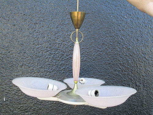 Art Deco Light with Pink Pinstripe & Three Light Shades