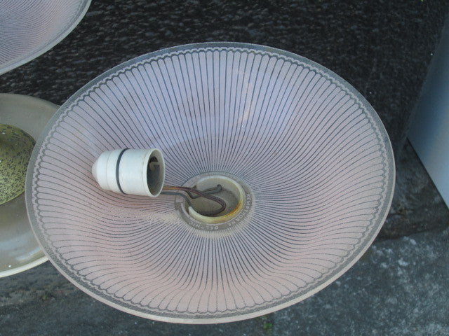 Art Deco Light with Pink Pinstripe & Three Light Shades