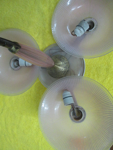 Art Deco Light with Pink Pinstripe & Three Light Shades