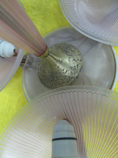 Art Deco Light with Pink Pinstripe & Three Light Shades