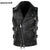Mauroicardi  Black Motorcycle Leather Vest Men with Zipper Pockets