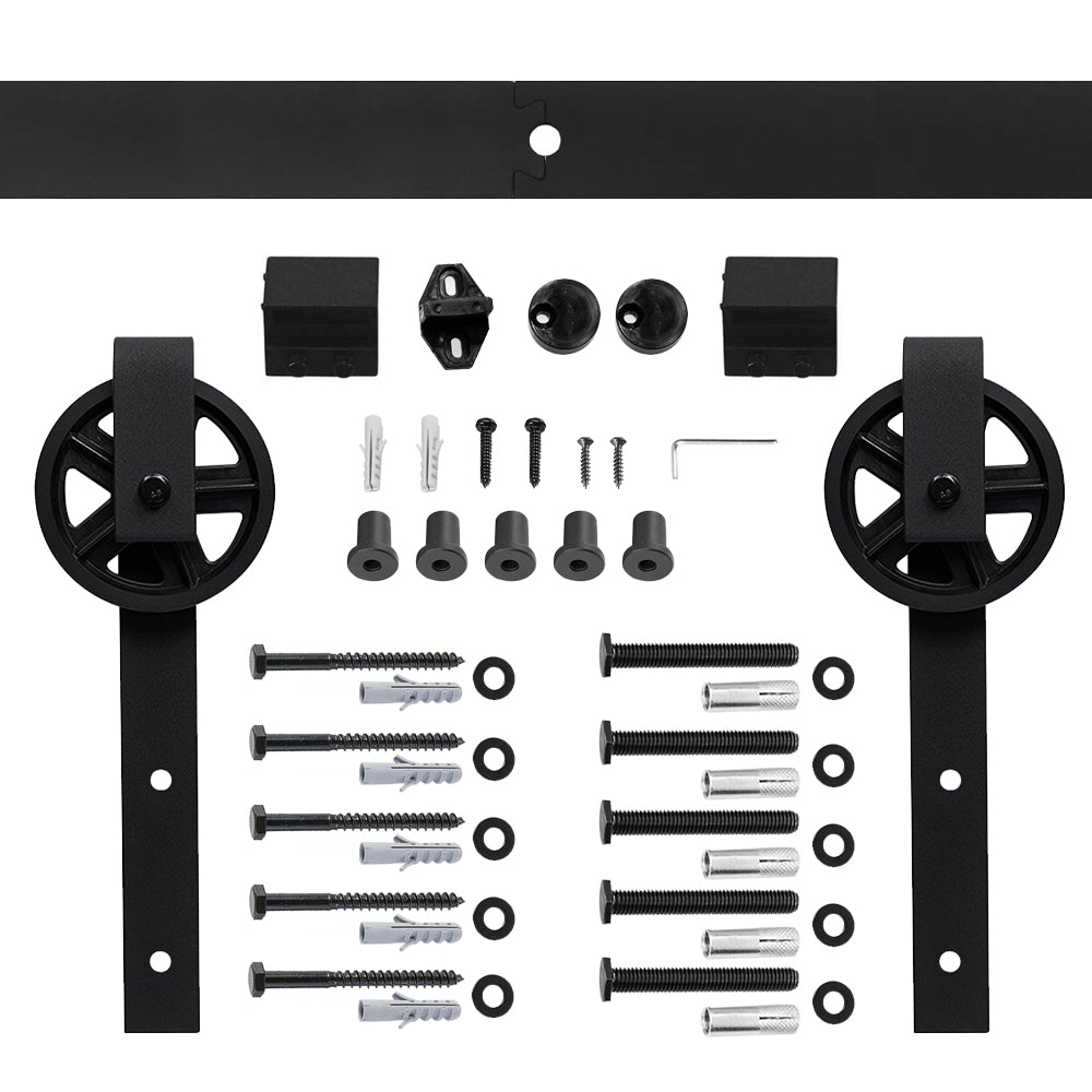 152CM/183CM/200CM Barn Door Hanging Rail For Europe Rustic Black Sliding Hardware Big-wheel Cabinet Door